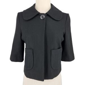 Tulle Wool Blend Cropped Coat Peter Pan Collar Pockets Womens Size Small